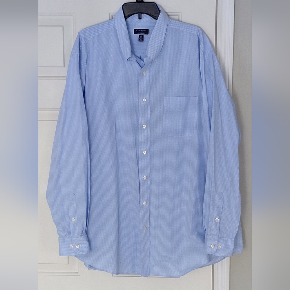 Club Room Regular Fit Blue White Check 100% Cotton Button Down Shirt 37-38 Tall.